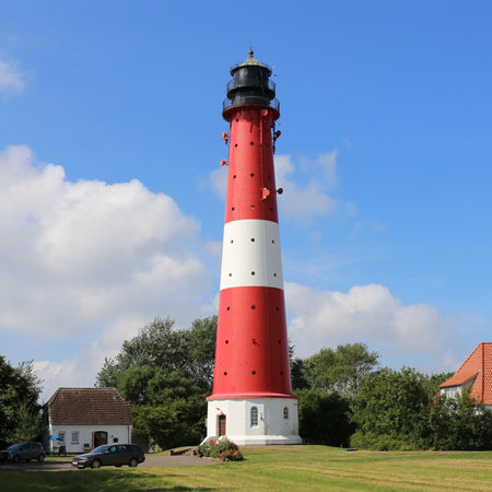 A high-rise lighthouse on German North Sea Island Pellwormのeditorial素材