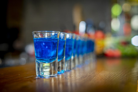 A row of deep ocean shots on a barの写真素材