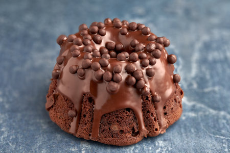 A selective focus shot of a small chocolate cakeの写真素材