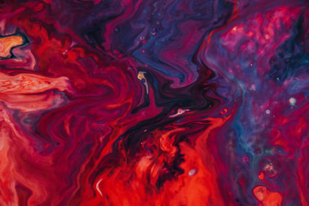 An abstract oil painting with red, blue and pink colors - a unique art backgroundの写真素材