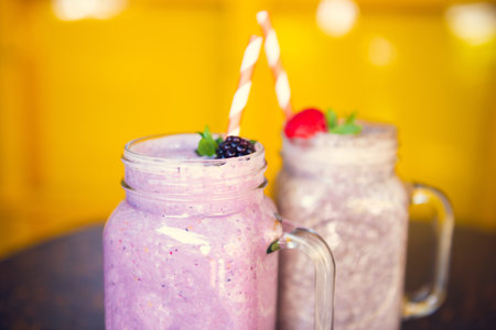 A closeup shot of smoothie with superfood. Detox vegan dietの写真素材