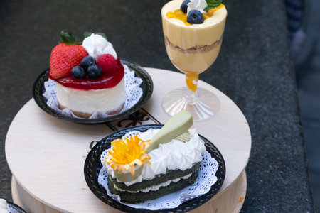close ups of some mini cakes in a gardeの写真素材