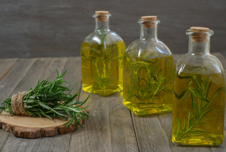 Andalusian olive oil with rosemary and garlic infusionの写真素材