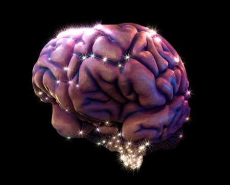 human brain depiction with neurotransmittersの写真素材
