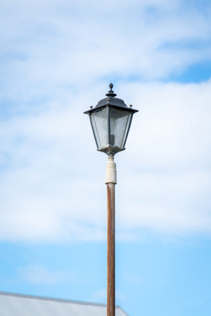 View of iron and glass street lampの写真素材