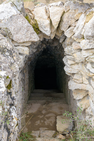 A vertical shot of the entrance to the well of La Hoz, Burgos, Castilla y Leon, Spainの写真素材