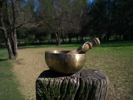 Metal singing bowl for relaxing and receiving healing vibrationsの写真素材