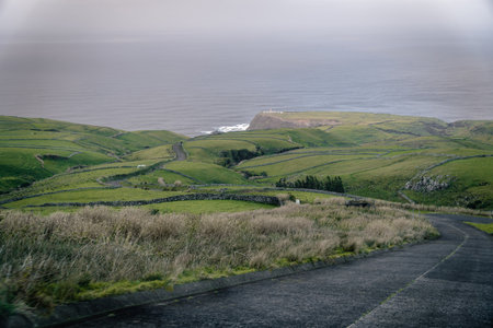 A natural view of a country road leading to a coast