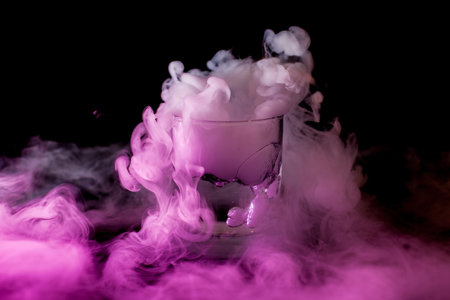 Chemical reaction of dry ice with liquidの写真素材