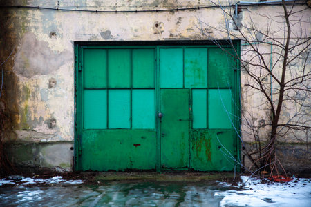 Green gate of an old building