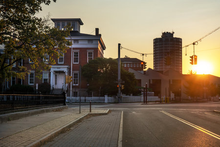 Sunrise near the corner of Townsend and Genesee Streets in downtown Syracuse, New Yorkの写真素材
