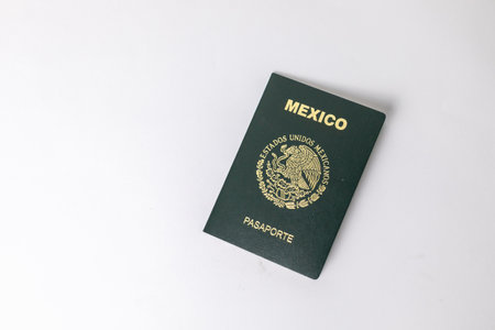 A top view of a Mexican passport against a white background with space for text