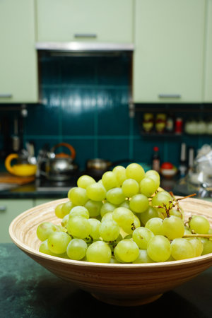Fresh grapes served in a bowlの写真素材