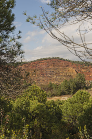 A vertical shot of an open pit mine in the town Minas de Riotinto Huelva in Spain