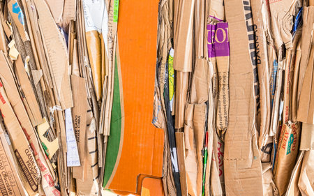 A closeup shot of cardboard bale for recyclingの写真素材