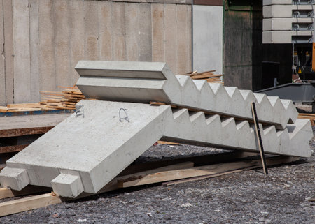 A construction site with concrete stairsの写真素材