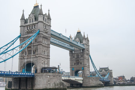 An iconic Tower Bridge on the Thames River in London, UKの写真素材