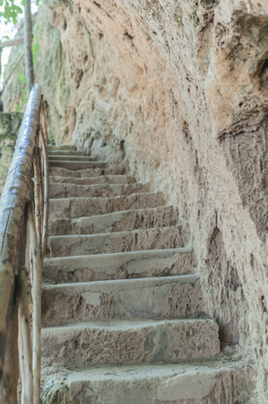 The old stone staircase in Natural Park Monasterio de Piedra, Zaragoza, Spainの写真素材