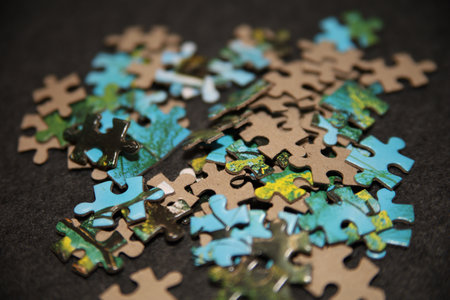 A closeup shot of the heap of jigsaw puzzle piecesの写真素材