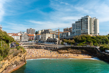 A beautiful Plage du Port Vieux touristic beach in Biarritz municipality, Franceの写真素材