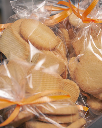 Fresh wrapped shortbread cookies; yummy pastryの写真素材