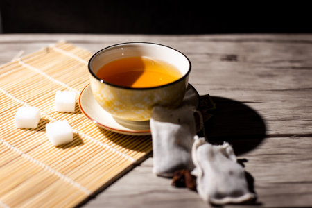 A closeup shot of a traditional Chinese tea ceremony arrangementの写真素材