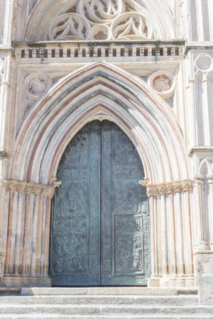 A vertical shot of the Royal Monastery of Santa Maria de Guadalupe in Caceres, Spain
