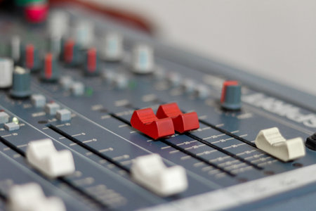 A selective focus shot of white and red buttons of the musical instrument