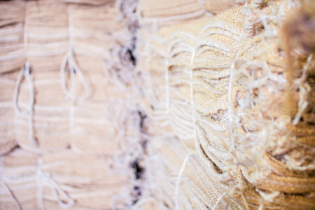 A stack of jute sacksの写真素材