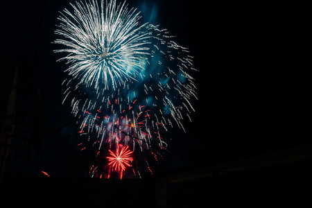 A scenic view of colorful fireworks on during nighttime