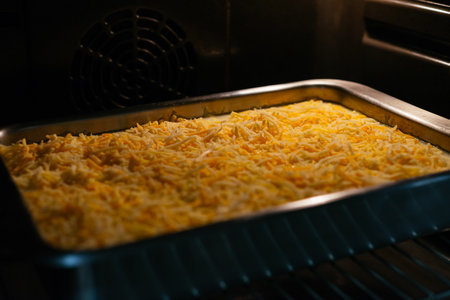 A selective focus shot of delicious Cannelloni in the ovenの写真素材