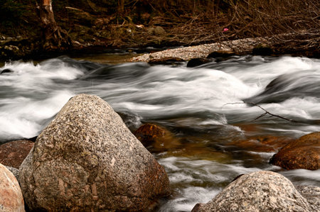 Blurred water. Photographed on a sunny day in south of Franceの写真素材