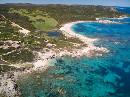 An aerial view of Erica valley in Santa Teresa di Gallura, Sardinia Italyの写真素材