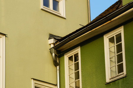 The "Green Buildings" in Marburg-Weidenhausen, Germany. Nice impression of colors of medieval buildings in the now.の写真素材