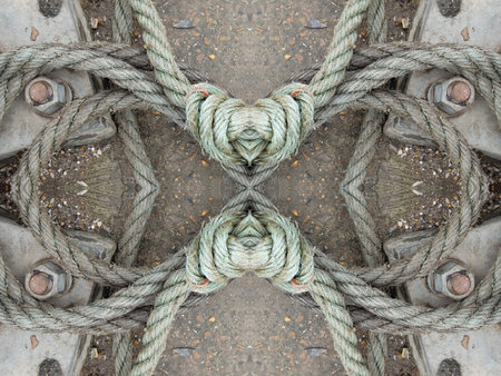 An abstract symmetric pattern of fishnet and fishing linesの写真素材