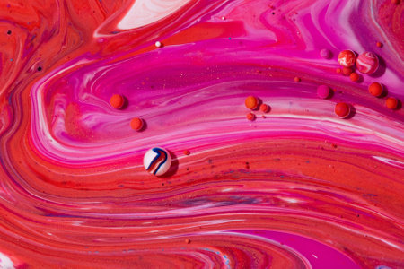 An abstract background of acrylic paint swirl and blobs in oil - a creative marbling patternの写真素材