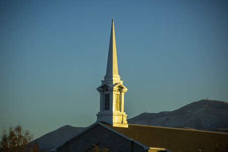 An aerial shot of the Church of Jesus Christ of Latter-day Saintsの写真素材