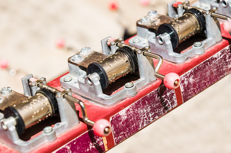 A selective focus shot of vintage music boxesの写真素材