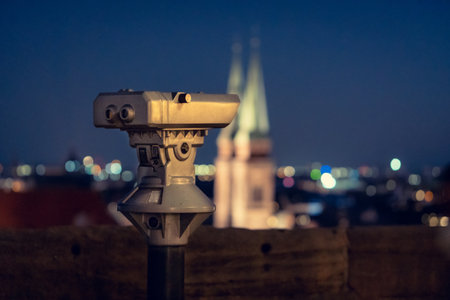 Public binoculars on the lookout point of Nuremberg Castle.の写真素材