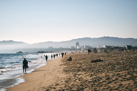 The silhouettes of people resting at the Venice Beach in Los Angeles