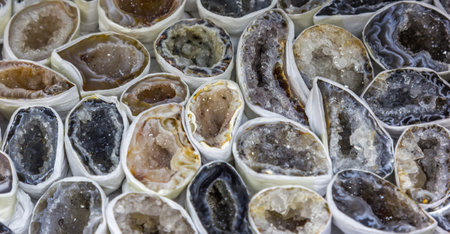 A closeup shot of many cut geodesの写真素材