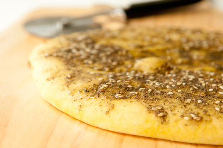 za'atar turkish flat bread or pita with herbsの写真素材