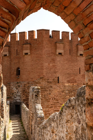 Alanya, Turkey. April 7th 2021
View of  Kizi Kule or Red Tower from the historic castle walls, Alanya Harbour,  the Turkish Mediterranean, Turkey.の写真素材