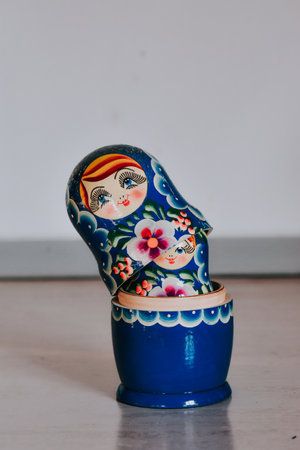 A vertical shot of Russian matryoshka dollsの写真素材