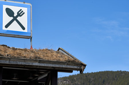 A street food diner surrounded by hills in the ski resort in Norwayの写真素材