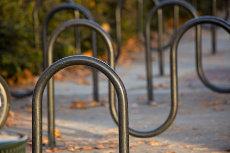 A selective focus of a bike rack outdoors