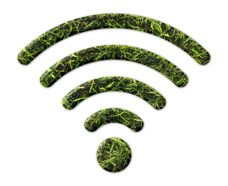 A wifi sign shape with grass texture isolated on a white backgroundの写真素材