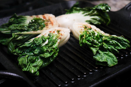 A high angle shot of a sliced organic bok choy ready to cookの写真素材