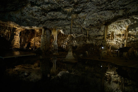 Limestone formations inside Macocha caves, Czech Republicの写真素材