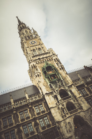 A vertical shot of famous ancient Marienplatz in Munich, Germanyの写真素材